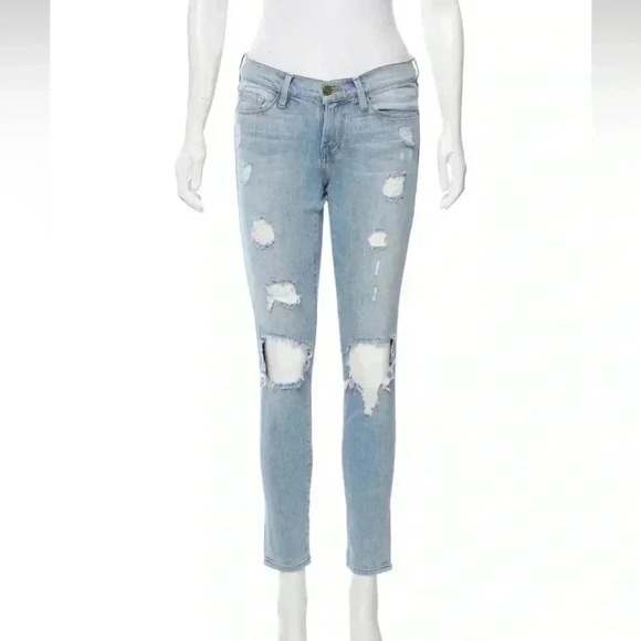 Frame Denim Denim - FRAME Le Skinny Distressed Mid Rise Lightwash Denim Jean